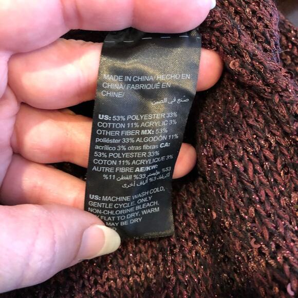 WHBM maroon wine sequin embellished long open front duster cardigan size Large - Picture 9 of 15